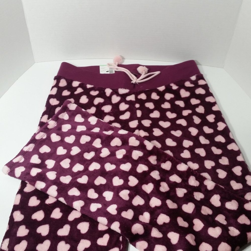 Super Soft Fleece Pajama Pants Heart Pink Purple S